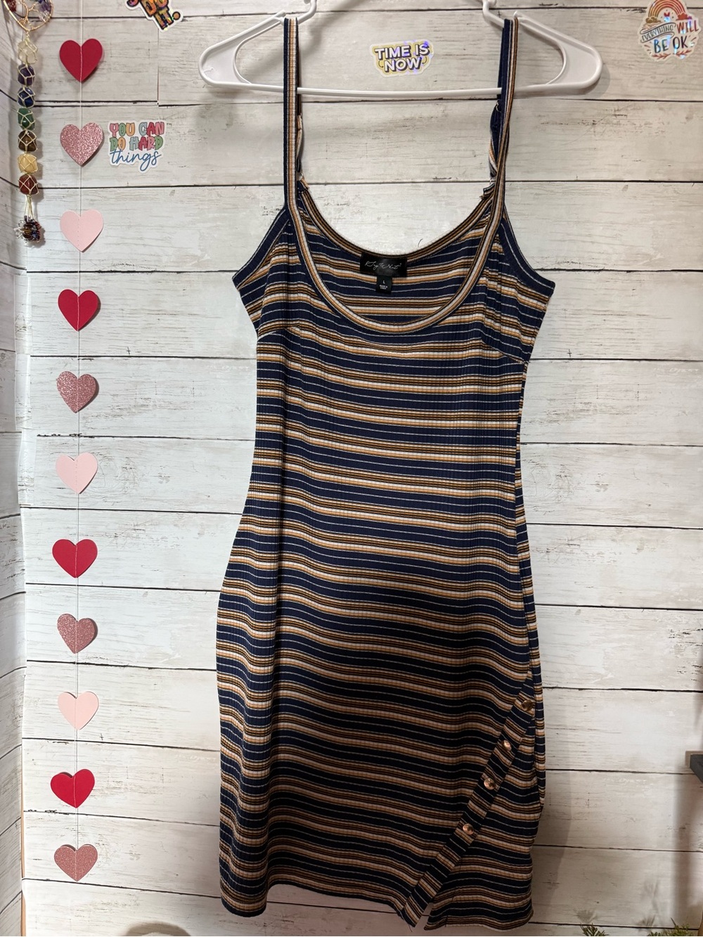 Say What? Navy and Tan Striped Mini Dress